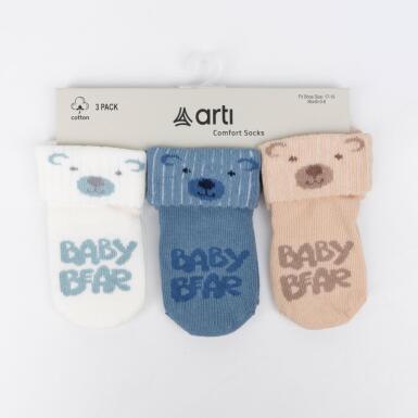 Toptan Ahbap 3'lü Erkek Bebek Soket Çorap - ARTI