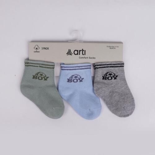 Toptan Cino 3'lü Erkek Bebek Soket Çorap - 3