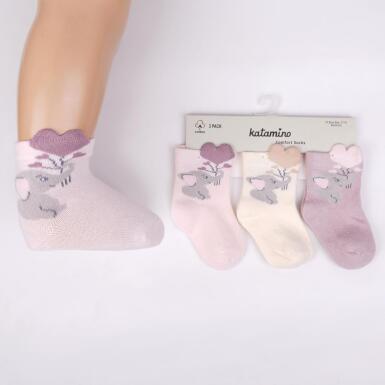 Toptan Mırmır 3'lü 3D Kız Bebek Soket Çorap - KATAMİNO
