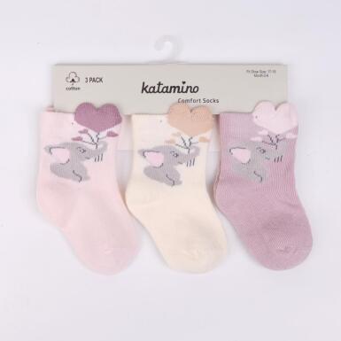 Toptan Mırmır 3'lü 3D Kız Bebek Soket Çorap - 5