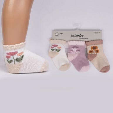 Toptan Pofidik 3'lü 3D Kız Bebek Soket Çorap - KATAMİNO