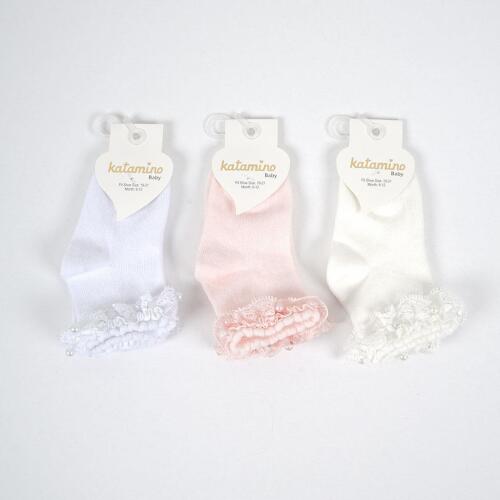 Toptan Teri Aksesuarlı Kız Bebek Soket Çorap - 1